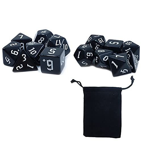 DollaTek 2 Sets schwarze Würfel Polyedral 7 Würfel Set kompatibel mit Dungeons and Dragons DND Rollenspiel weißes Muster von DollaTek