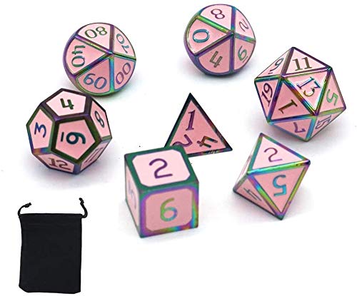 DollaTek 7 PCS Metallwürfelset DND-Spiel Polyedrisches D & D-Würfelset aus massivem Metall mit Aufbewahrungstasche und Zinklegierung mit Emaille für Rollenspiele Dungeons and Dragons (Colourful Pink) DollaTek 7 PCS Metallwürfelset DND-Spiel Polyedrisches D & D-Würfelset aus massivem Metall mit Aufbewahrungstasche und Zinklegierung mit Emaille für Rollenspiele Dungeons and Dragons (Colourful Pink) von DollaTek