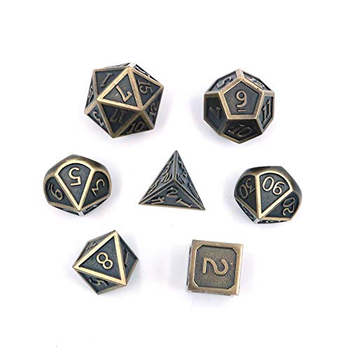 DollaTek 7PCS DND Spiel Polyedrisches D & D-Würfel-Set aus massivem Metall mit Aufbewahrungstasche und Zinklegierung mit Emaille für Rollenspiel-Dungeons und Drachen (Antike Rollbeschichtung Silber) von DollaTek