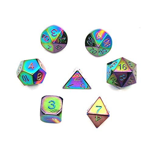 DollaTek 7PCS DND Spiel Polyedrisches D & D-Würfel-Set aus massivem Metall mit Aufbewahrungstasche und Zinklegierung mit Emaille für Rollenspiel-Dungeons und Drachen (Bunte Backfarbe) von DollaTek