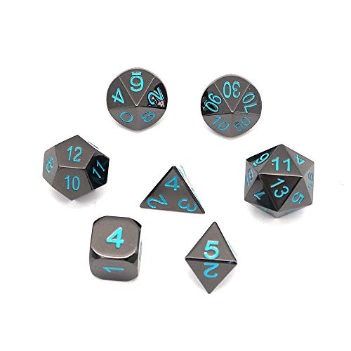 DollaTek 7PCS DND Spiel Polyedrisches D & D-Würfel-Set aus massivem Metall mit Aufbewahrungstasche und Zinklegierung mit Emaille für Rollenspiel-Dungeons und Drachen (antike Schwarze Backfarbe) von DollaTek