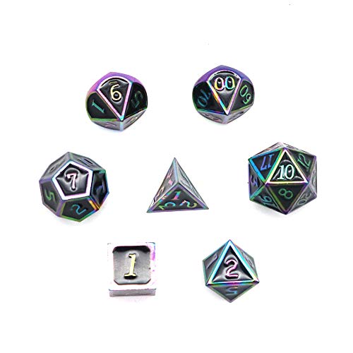 DollaTek 7PCS DND Spiel Polyedrisches D & D-Würfel-Set aus massivem Metall mit Aufbewahrungstasche und Zinklegierung mit Emaille für Rollenspiel-Dungeons und Drachen (buntes Schwarz) von DollaTek