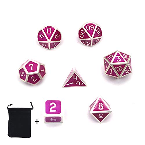 DollaTek 7PCS Polyedrisches Metallwürfelset mit schwarzer Aufbewahrungstasche für Rollenspiele Dungeons and Dragons D & D Math Teaching (Lila) von DollaTek