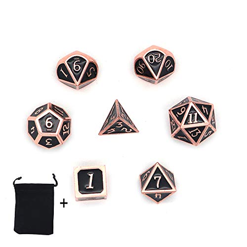 DollaTek 7PCS Polyedrisches Metallwürfelset mit schwarzer Aufbewahrungstasche für Rollenspiele Dungeons and Dragons D & D Math Teaching (Schwarz) von DollaTek