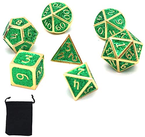 DollaTek 7PCS Polyedrisches Metallwürfelset mit schwarzer Aufbewahrungstasche für Rollenspiele Dungeons and Dragons D & D-Mathematikunterricht (Glänzendes tiefes Grün) von DollaTek