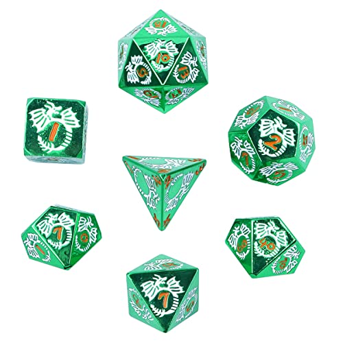 DollaTek Dragon Pattern DND Metallwürfel-Set für Dungeon und Dragon DND-Würfelspiel (mit schwarzer Tasche) – Grün von DollaTek