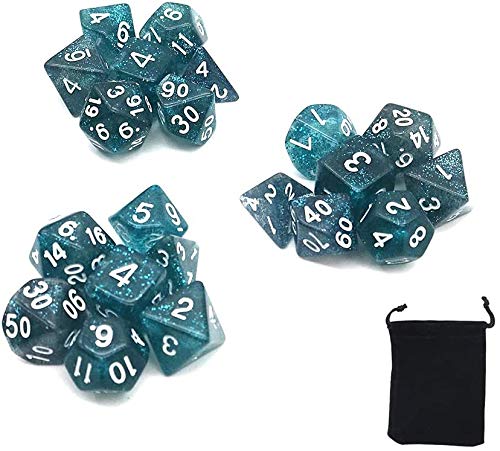 DollaTek Glitzerpunkt polyedrische Würfel Set Tischspiele Würfel 3 Sätze Würfel 3 x 7 (21 Stück) Würfel Serie D20 D12 D10 D8 D6 D4 DND RPG MTG Double Colors One Piece(Blau) von DollaTek