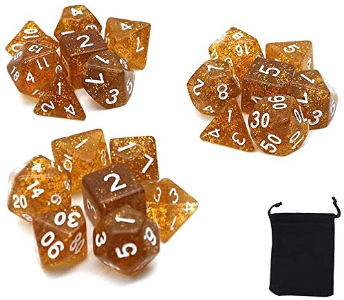 DollaTek Glitzerpunkt polyedrische Würfel Set Tischspiele Würfel 3 Sätze Würfel 3 x 7 (21 Stück) Würfel Serie D20 D12 D10 D8 D6 D4 DND RPG MTG Double Colors One Piece(Gelb) von DollaTek