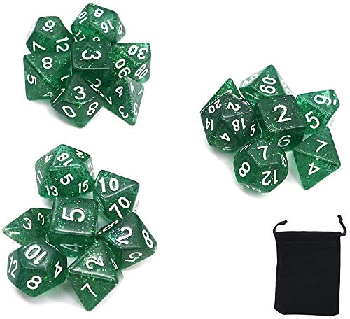 DollaTek Glitzerpunkt polyedrische Würfel Set Tischspiele Würfel 3 Sätze Würfel 3 x 7 (21 Stück) Würfel Serie D20 D12 D10 D8 D6 D4 DND RPG MTG Double Colors One Piece(Grün) von DollaTek