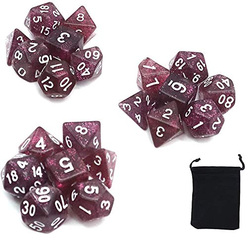 DollaTek Glitzerpunkt polyedrische Würfel Set Tischspiele Würfel 3 Sätze Würfel 3 x 7 (21 Stück) Würfel Serie D20 D12 D10 D8 D6 D4 DND RPG MTG Double Colors One Piece(Rot) von DollaTek