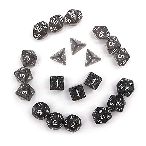 DollaTek Glitzerpunkt polyedrische Würfel Set Tischspiele Würfel 3 Sätze Würfel 3 x 7 (21 Stück) Würfel Serie D20 D12 D10 D8 D6 D4 DND RPG MTG Double Colors One Piece(Schwarz) von DollaTek