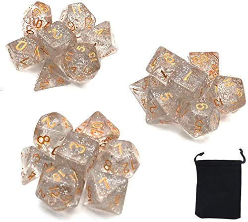 DollaTek Glitzerpunkt polyedrische Würfel Set Tischspiele Würfel 3 Sätze Würfel 3 x 7 (21 Stück) Würfel Serie D20 D12 D10 D8 D6 D4 DND RPG MTG Double Colors One Piece(Weiß) von DollaTek