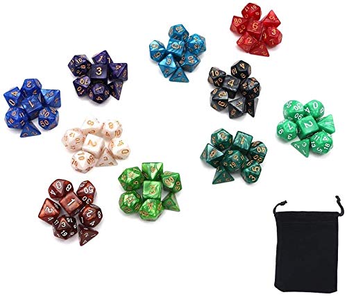 DollaTek Polyhedral Dice Set 10 komplette WürfelSätze （70 Stück） D4 D6 D8 D10 D% D12 D20 Kompatibel mit Dungeons und Drachen DND RPG MTG Tischspiele von DollaTek