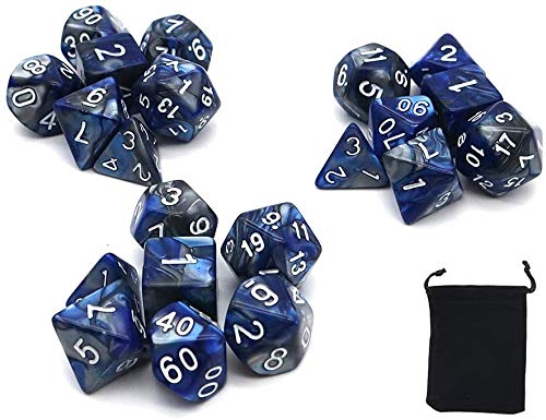 DollaTek Polyhedral Dice Set Tischspiele Würfel 3 Sätze Würfel 3 x 7 (21 Stück) Würfel Serie D20 D12 D10 D8 D6 D4 DND Würfel DND RPG MTG Doppelfarben Einteilig (Blau und Splitter) von DollaTek