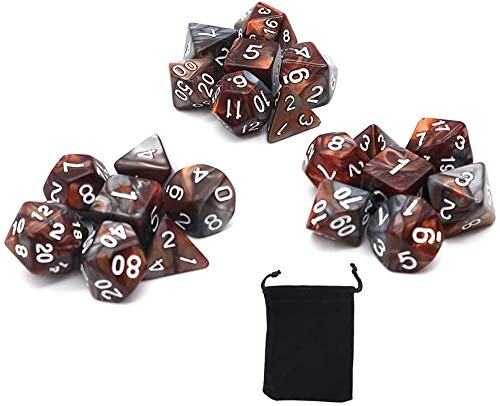 DollaTek Polyhedral Dice Set Tischspiele Würfel 3 Sätze Würfel 3 x 7 (21 Stück) Würfel Serie D20 D12 D10 D8 D6 D4 DND Würfel DND RPG MTG Doppelfarben Einteilig (Grau und Orange) von DollaTek