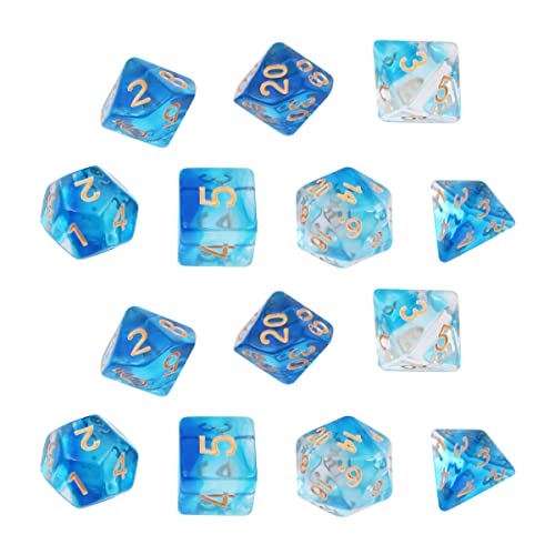 DollaTek Transparent Polyedrische Würfel Set Tischspiele Würfel 2 Sätze Würfel 2 x 7 (14 Stück) Würfel Serie D20 D12 D10 D8 D6 D4 DND Würfel DND RPG MTG Doppelfarben Einteilig (Blau) von DollaTek