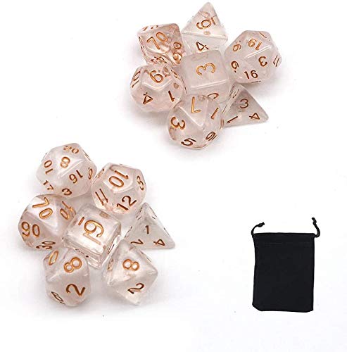 DollaTek Transparent Polyedrische Würfel Set Tischspiele Würfel 2 Sätze Würfel 2 x 7 (14 Stück) Würfel Serie D20 D12 D10 D8 D6 D4 DND Würfel DND RPG MTG Doppelfarben Einteilig (Weiß) von DollaTek