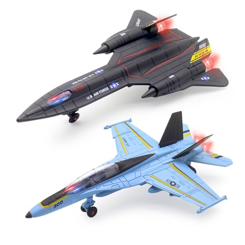 Dollox Metal Army Fighter Jets Model Airplane Toys with Light and Sound, Pull-back Alloy Airplane Toy Set Aircraft Flying Toys Military Fighter Diecast Jet Plane Models for Kids Birthday Gifts, 2 Pack von Dollox