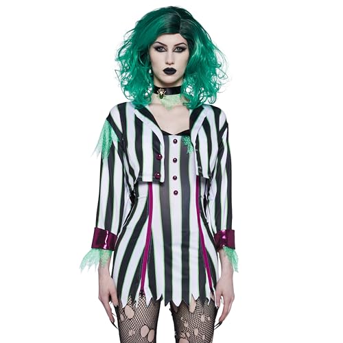 Dolls Kill BetelJuice schwarz-weiß gestreiftes Kostüm – Untotes Geister-Outfit von Trickz N' Treatz – Größe L von Dolls Kill