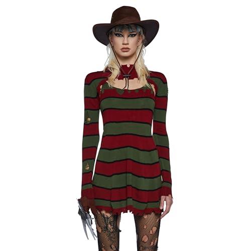 Dolls Kill Gestreiftes Slasher-Kostüm – Gruseliges Freddy Street Outfit von Trickz N' Treatz, Streifen, XS von Dolls Kill