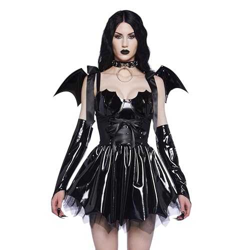 Dolls Kill Winged Maiden Kostüm-Set von Trickz N' Treatz – Edgy Outfit mit Minikleid, Handschuhen und Flügeln – Größe L von Dolls Kill