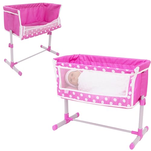 Dolly Tots Beside Me Puppenbett | Zusammenklappbare Puppenwiege in Pink| Puppenzubehör und -Spielzeug | Puppenwagen- und Spielzeuge für Kinder | Puppenzubehör ab 3 Jahre von Dolly Tots