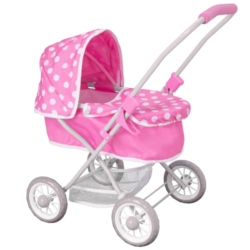 Dolly Tots Cutie Puppenwagen | Kinderwagen Spielzeug mit Entfernbarer Schürze & Anpassbarem Verdeck | Leicht und Zusammenklappbar mit Puppen Wickeltasche | Korb Unter Wagen | Puppenwagen ab 3 Jahre von Dolly Tots