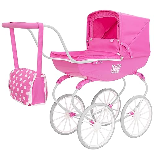 Dolly Tots Kinderwagen | Puppenwagen im traditionellen Stil | Hochwertiger englischer Kinderwagen mit traditioneller Kutsche | Schiebekinderwagen mit weißen Rädern und passender Tasche | Ab 3 Jahren von Dolly Tots