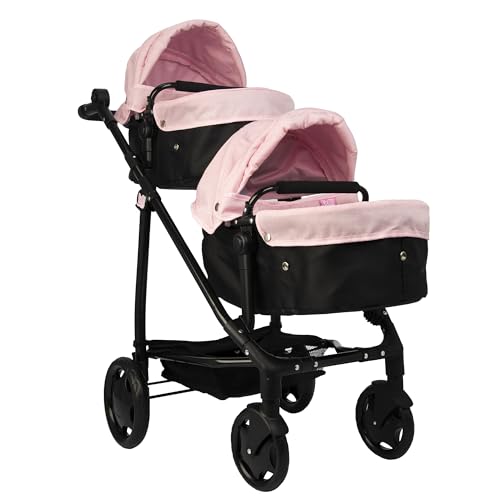 Dolly Tots Pinkfarbener Zwillings-Puppenwagen | Rosa & Schwarzer Doppel-Puppenbuggy | Doppelter Puppenwagen mit höhenverstellbarem Schiebegriff und Mehreren Sitzoptionen | Geeignet ab 3 Jahren Dolly Tots Pinkfarbener Zwillings-Puppenwagen | Rosa & Schwarzer Doppel-Puppenbuggy | Doppelter Puppenwagen mit höhenverstellbarem Schiebegriff und Mehreren Sitzoptionen | Geeignet ab 3 Jahren von Dolly Tots