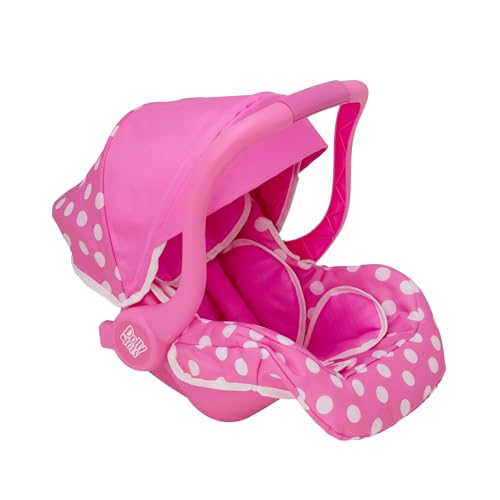 Dolly Tots Puppenautositz Pink mit Polka-Dots | Bequemer Tragesitz für Puppen bis 45 cm | Mit Stauraum & integriertem Gurt | Puppenzubehör für Kinderwagen & Buggy | Ab 3 Jahren. von HTI