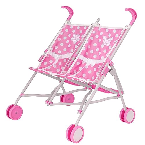 Dolly Tots Zwillings-Puppenwagen Pink | Doppel-Buggy für Kinder mit Klappfunktion | Spielzeug-Buggy für Rollenspiele | Puppenwagen ab 3 Jahren. von Dolly Tots