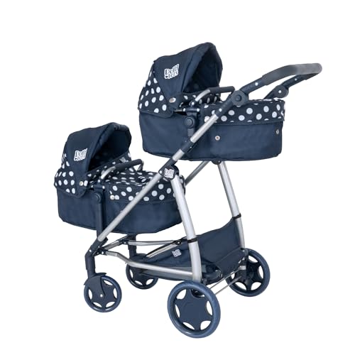 Dolly Tots Zwillingskinderwagen | Navy-Punkte Doppelpuppenwagen | Doppel-Puppenwagen mit verstellbarem Schiebegriff und Mehreren Sitzoptionen | Faltbarer Kinderpuppenwagen | Geeignet ab 3 Jahren Dolly Tots Zwillingskinderwagen | Navy-Punkte Doppelpuppenwagen | Doppel-Puppenwagen mit verstellbarem Schiebegriff und Mehreren Sitzoptionen | Faltbarer Kinderpuppenwagen | Geeignet ab 3 Jahren von Dolly Tots