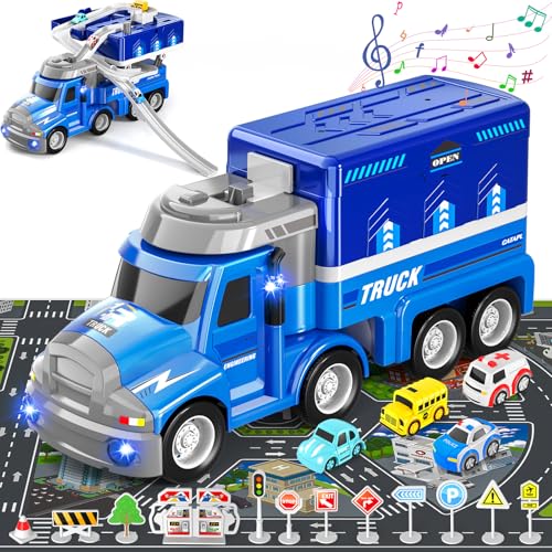 2 in 1-Spielzeugautos für 3 4 5 6 Jahre, Jungenspielzeug ab 3 Jahren, LKW-Spielzeug, Rennstreckenautospielzeug mit Lichtern und Geräuschen, mit 4 Stadtautos, Jungen und Mädchen 2 in 1-Spielzeugautos für 3 4 5 6 Jahre, Jungenspielzeug ab 3 Jahren, LKW-Spielzeug, Rennstreckenautospielzeug mit Lichtern und Geräuschen, mit 4 Stadtautos, Jungen und Mädchen von Doloowee