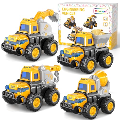 Doloowee Spielzeug für 1-jährige Jungen, 4er-Pack Friction Power Kids Bagger-LKWs, Spielzeugautos für 1+ 2-Jährige, Früherziehung Baufahrzeuge Kleinkinder Babys Kinderspielzeug für 3-jährige Jungen von Doloowee