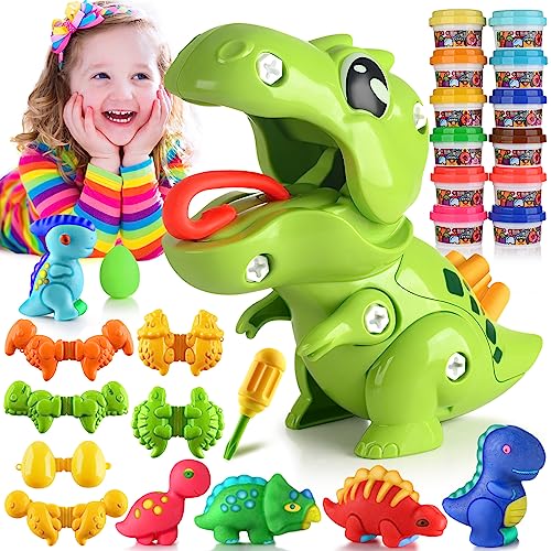 Dinosaurier Playdough Tool Set für Kleinkinder, Küche Kreationen Playset und DIY Spielzeug Set, Knete Geburtstag Urlaub Geschenk Dinosaurier Spielzeug für Kinder 3-5 und Up Jungen und Mädchen von Doloowee