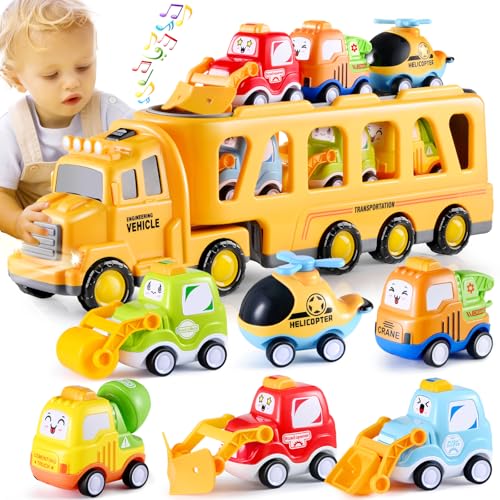 Doloowee BAU-LKW-Spielzeugautos für Kleinkinder von 3–5 – 7-in-1-Reibungskraftfahrzeug-Spielzeug für 3-, 4-, 5- und 6-jährige Jungen, Autoset für Jungen und Mädchen im Alter von 3–9 Jahren von Doloowee