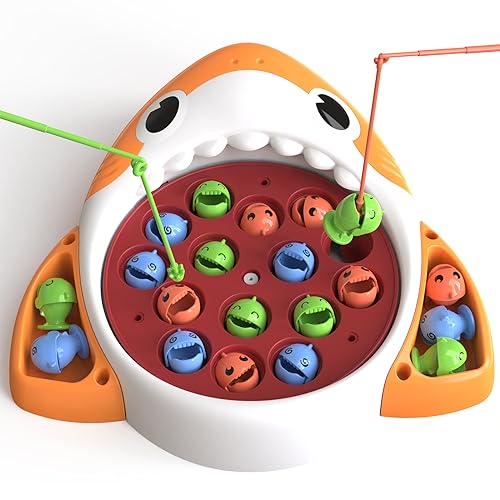 Doloowee Magnet Fische Angeln Spiel für Kinder, 3 4 5 Jahre Jungen Mädchen Lernspielzeug Magnet Spielzeug Musikalisches Angelspiel mit 3 Kinderangel & 20 Fischen Geschenk für Kinder 3-5 Jahre von Doloowee