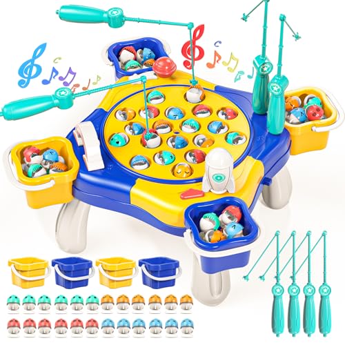 Doloowee Magnet Fische Angeln Spiel für Kinder, 3 4 5 Jahre Jungen Mädchen Lernspielzeug Magnet Spielzeug Musikalisches Angelspiel mit 4 Kinderangel & 24 Fischen Geschenk für Kinder 3-5 Jahre von Doloowee