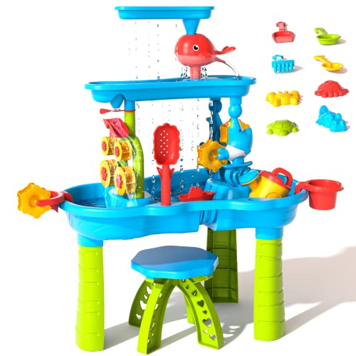 Doloowee Sand- und Wassertisch Spielzeug für Kinder, Wasserspieltisch Outdoor Strandspielzeug, Sommer-Wasserspielzeug für Jungen und Mädchen 3 4 5 6 7 8 Jahre alt (3 Stufe) von Doloowee