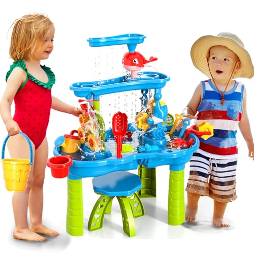 Doloowee Wasserspieltisch für Kinder, Sand- und Wassertisch Outdoor Spielzeug Garten Spielzeug Sommer-Wasserspielzeug für Kinder 3 4 5 6 7 8 Jahre alt von Doloowee