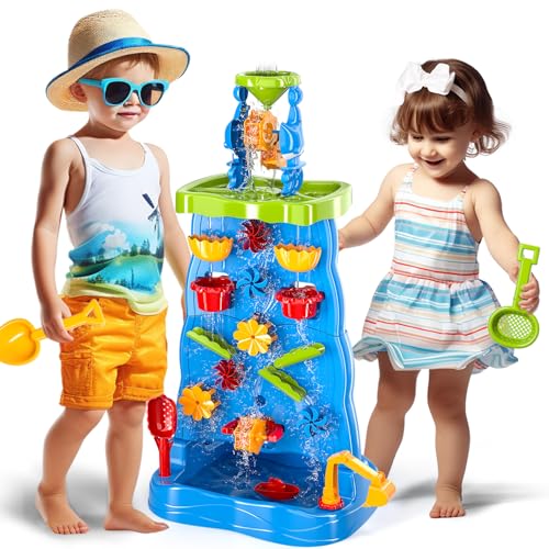 Wasserfall-Wassertisch Wandspielzeug für Kinder Wasserspieltisch, Outdoor-Strandspielzeug, Sommer-Wasserspielzeug und seitliches Wasserspaß-Spielspielzeug für Jungen Mädchen 3 4 5 6 7 8 Jahre von Doloowee