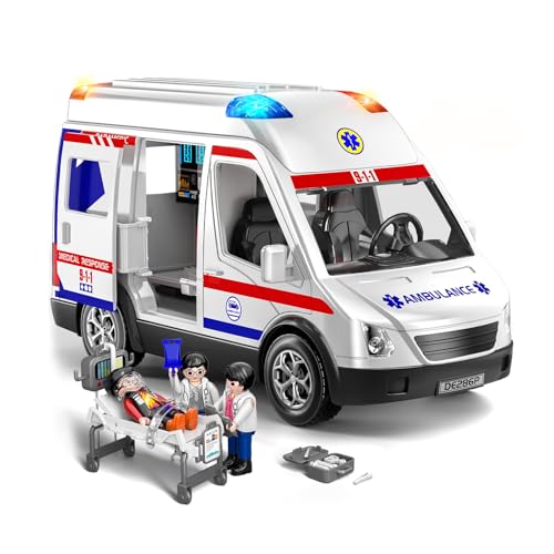 Doloowee Krankenwagen Spielzeug für Kinder im Alter von 3 4 5 6 7 8 Jahren, LKW mit Reibungsantrieb, mit Licht und Ton, Einsatzfahrzeug Spielzeug für Jungen und Mädchen, Geschenke von Doloowee