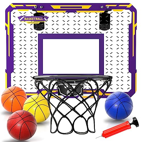 Mini Basketballkorb Indoor für Kinder - Geschenk für Jungen 6 8 10, Mini Basketballkorb Zimmer- mit 4 Basketball, Basketballkörbe tür Set, Sport Spielzeug Geschenk für Jungen Outdoor Indoor （Lila） von Doloowee