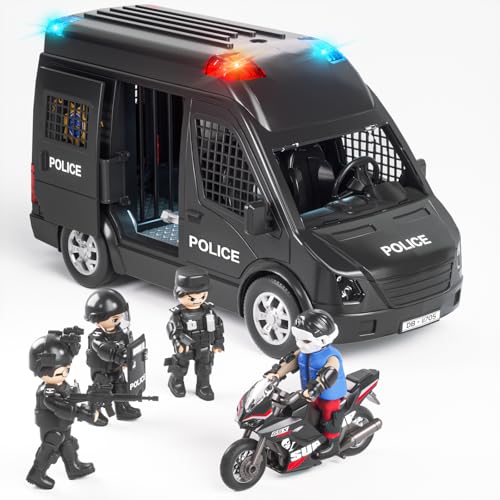 Polizeiauto Spielzeug für Kinder im Alter von 3 4 5 6 7 8 Jahren, reibungsbetriebener LKW mit Licht und Ton, Einsatzfahrzeug, Spielzeug für Jungen, Geschenke für Jungen im Alter von 3–12 Jahren von Doloowee