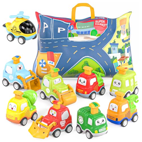 Spielzeugautos zum Zurückziehen für Kleinkinder, Autospielzeug für 1 jährige Jungen, 9 teiliges Autospielzeug, mit Spielmatten Aufbewahrung Spielzeugautos, Geschenke für 1 2 3 jährige Jungen Mädchen von Doloowee