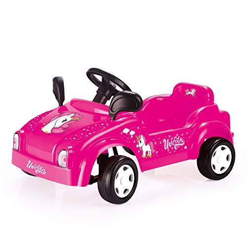 DOLU - Pedalbetriebener Einhorn-Rennwagen mit funktionierender Hupe – Tretauto rosa für Kinder von 3 bis 5 Jahren von Dolu