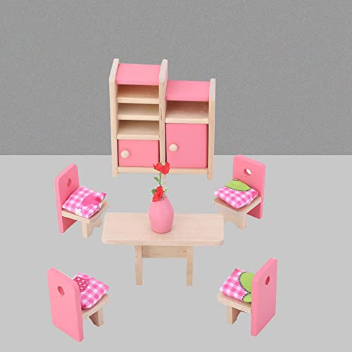 Domary Mini Lebensechte Simulation Holzmöbel Set Bunte Komplettkollektion für 1:12 Puppenhaus Erwachsene Intellektuelle Entwicklung Spielzeit (Esszimmer) von Domary