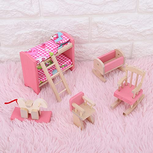 Mini Lebensechte Simulation Holzmöbel Set Bunte Komplettkollektion für 1:12 Puppenhaus Erwachsene Intellektuelle Entwicklung Spielzeit (Kinderzimmer) von Domary