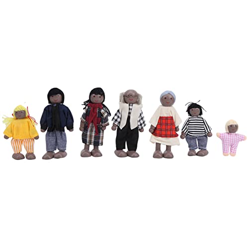 Pine Family Doll Miniatur-Spielzeugset, Pädagogisches Puppenhauszubehör für von 1–7 Jahren (7 Schwarze Puppen) von Domary