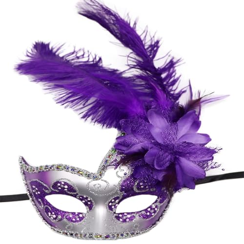 Domasvmd Maskerade für Damen, Halloween-Feder-Kostüm, Augenmaske, Feder, Halbmasken-Kostüm für Karneval von Domasvmd